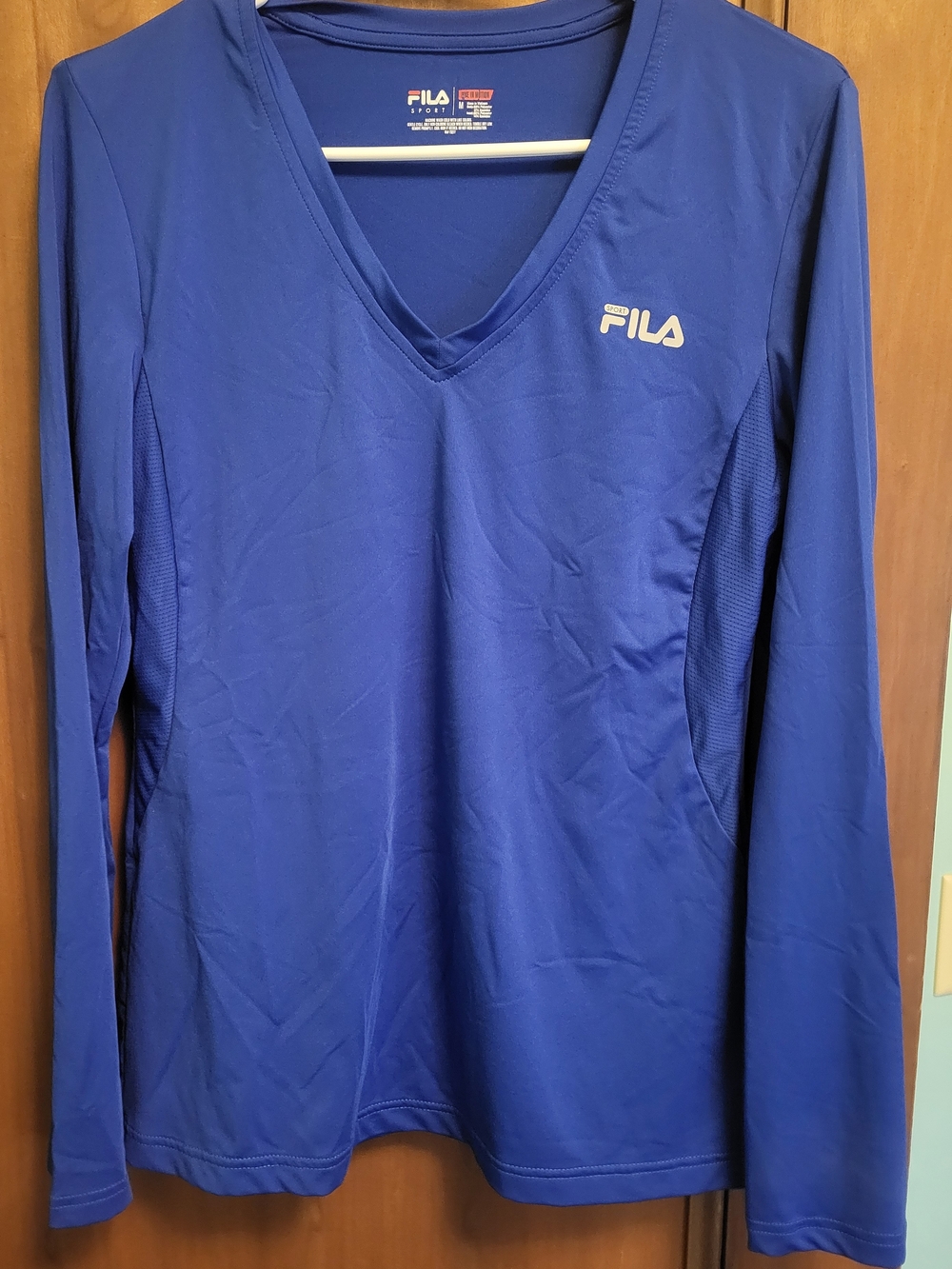 FILA Women's Long-Sleeve V-Neck Performance Top in Royal Blue